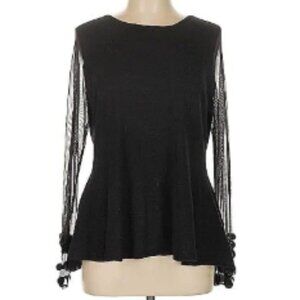 Black Knit Top with Mesh Long Sleeve with Sequins